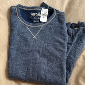 American Eagle Outfitters Men's Denim Blue Crewneck Sweater